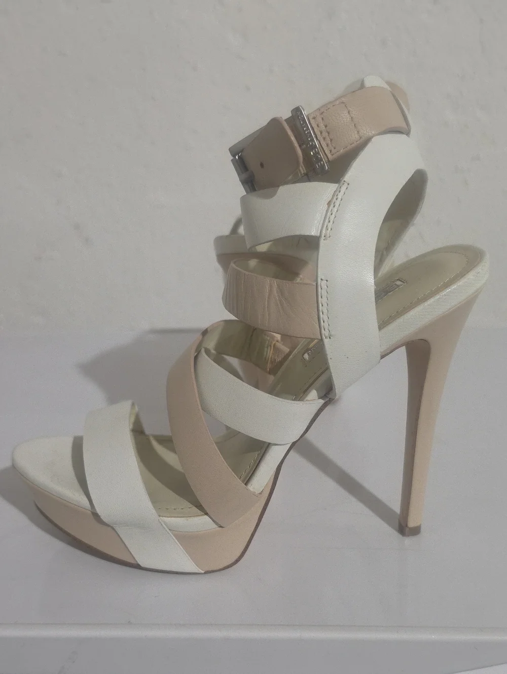 BCBGeneration Mystic Women's Neutral Two-Tone Strappy Sandals - Beige & White